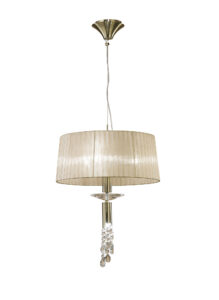 Ceiling Pendants - Mantra Tiffany 46cm Pendant 3+1 Light E27+G9 Antique Brass With Soft Bronze Shade & Clear Crystal (M3878)