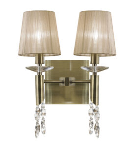 Wall Lighting - Mantra Tiffany Wall Lamp 2+2 Light E14 With Soft Bronze Shades Antique Brass/Crystal (M3883)