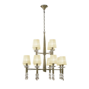 Ceiling Pendants - Mantra Tiffany 85cm Pendant 2 Tier 12+12 Light E14+G9 Antique Brass With Cream Shades & Clear Crystal (M3870/CS)