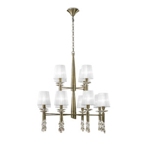 Ceiling Pendants - Mantra Tiffany 85cm Pendant 2 Tier 12+12 Light E14+G9 Antique Brass With White Shades & Clear Crystal (M3870/WS)