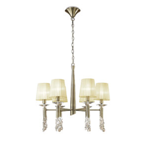 Ceiling Pendants - Mantra Tiffany 66cm Pendant 6+6 Light E14+G9 Antique Brass With Cream Shades & Clear Crystal (M3871/CS)