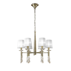 Ceiling Pendants - Mantra Tiffany 66cm Pendant 6+6 Light E14+G9 Antique Brass With White Shades & Clear Crystal (M3871/WS)