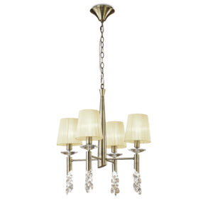 Ceiling Pendants - Mantra Tiffany 55cm Pendant 4+4 Light E14+G9 Antique Brass With Cream Shades & Clear Crystal (M3872/CS)