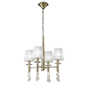 Ceiling Pendants - Mantra Tiffany 55cm Pendant 4+4 Light E14+G9 Antique Brass With White Shades & Clear Crystal (M3872/WS)