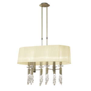 Ceiling Pendants - Mantra Tiffany Pendant 6+6 Light E27+G9 Oval Antique Brass With Cream Shade & Clear Crystal (M3873/CS)