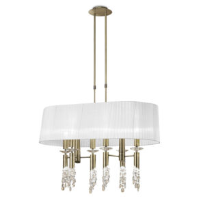 Ceiling Pendants - Mantra Tiffany Pendant 6+6 Light E27+G9 Oval Antique Brass With White Shade & Clear Crystal (M3873/WS)