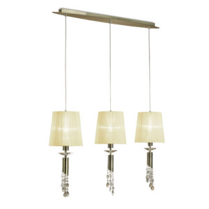 Ceiling Pendants - Mantra Tiffany Linear Pendant 3+3 Light E27+G9 Line Antique Brass With Cream Shades & Clear Crystal (M3875/CS)