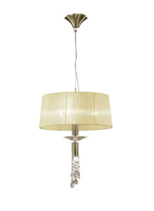 Ceiling Pendants - Mantra Tiffany 46cm Pendant 3+1 Light E27+G9 Antique Brass With Cream Shade & Clear Crystal (M3878/CS)