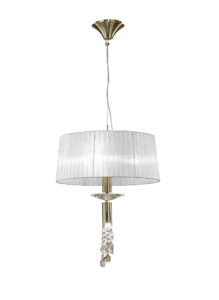 Ceiling Pendants - Mantra Tiffany 46cm Pendant 3+1 Light E27+G9 Antique Brass With White Shade & Clear Crystal (M3878/WS)