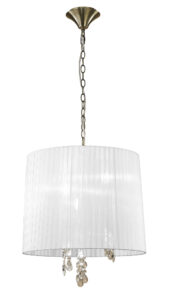 Ceiling Pendants - Mantra Tiffany 50cm Pendant 3+3 Light E14+G9 Antique Brass With White Shade & Clear Crystal (M3880/WS)