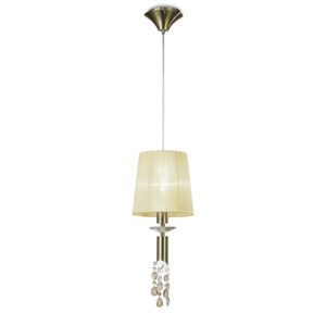 Ceiling Pendants - Mantra Tiffany 23cm Pendant 1+1 Light E27+G9 Antique Brass With Cream Shade & Clear Crystal (M3881/CS)