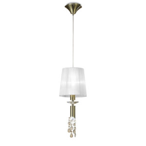 Ceiling Pendants - Mantra Tiffany 23cm Pendant 1+1 Light E27+G9 Antique Brass With White Shade & Clear Crystal (M3881/WS)