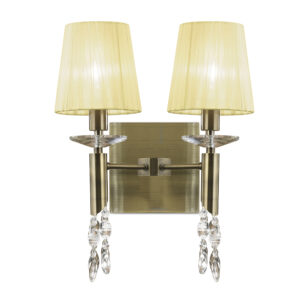 Wall Lighting - Mantra Tiffany Wall Lamp Switched 2+2 Light E14+G9 Antique Brass With Cream Shades & Clear Crystal (M3883/S/CS)