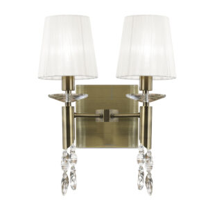 Wall Lighting - Mantra Tiffany Wall Lamp Switched 2+2 Light E14+G9 Antique Brass With White Shades & Clear Crystal (M3883/S/WS)