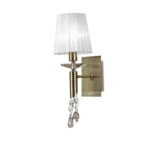 Wall Lighting - Mantra Tiffany Wall Lamp Switched 1+1 Light E14+G9 Antique Brass With White Shade & Clear Crystal (M3884/S/WS)