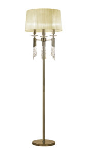Floor Lamps - Mantra Tiffany Floor Lamp 3+3 Light E27+G9 Antique Brass With Cream Shade & Clear Crystal (M3889/CS)