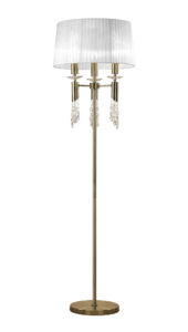 Floor Lamps - Mantra Tiffany Floor Lamp 3+3 Light E27+G9 Antique Brass With White Shade & Clear Crystal (M3889/WS)