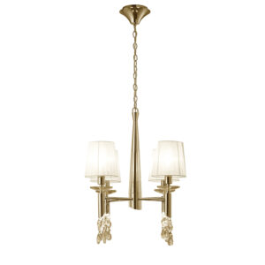 Ceiling Pendants - Mantra Tiffany 55cm Pendant 4+4 Light E14+G9 French Gold With White Shades & Clear Crystal (M3852FG/WS)