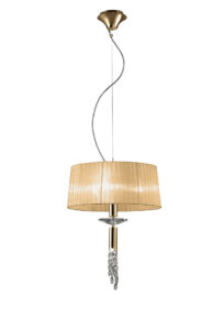 Ceiling Pendants - Mantra Tiffany 46cm Pendant 3+1 Light E27+G9 French Gold With Soft Bronze Shade & Clear Crystal (M3858FG/SBS)