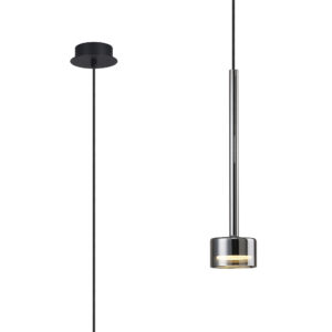 Ceiling Pendants - Mantra Tonic 9.8cm Dimmable Pendant 1 Light With Replaceable 12W LEDs 3000K Chrome/Black/Chrome Glass (M7875/3000K)
