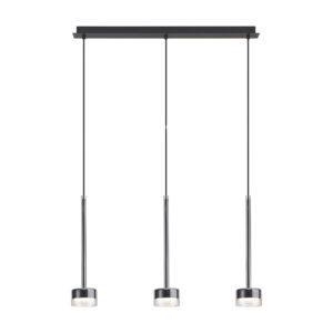 Ceiling Pendants - Mantra Tonic Linear Dimmable Pendant 3 Light With Replaceable 12W LEDs 2700K Chrome/Black/Clear Glass (M7882/2700K)
