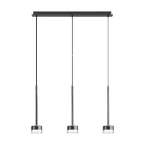 Ceiling Pendants - Mantra Tonic Linear Dimmable Pendant 3 Light With Replaceable 12W LEDs 4000K Chrome/Black/Clear Glass (M7882/4000K)