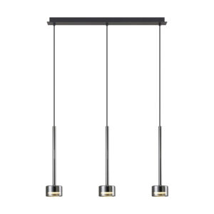 Ceiling Pendants - Mantra Tonic Linear Dimmable Pendant 3 Light With Replaceable 12W LEDs 2700K Chrome/Black/Chrome Glass (M7883/2700K)