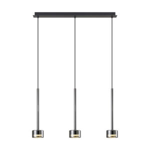 Ceiling Pendants - Mantra Tonic Linear Dimmable Pendant 3 Light With Replaceable 12W LEDs 3000K Chrome/Black/Chrome Glass (M7883/3000K)