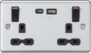 ML Accessories - Knightsbridge 13A 2G DP Socket Dual USB A+C Urea Outboard Rockers with Red Flash (CL9941BCUR)