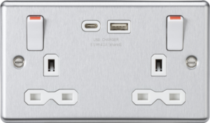 ML Accessories - Knightsbridge 13A 2G DP Socket Dual USB A+C Urea Outboard Rockers with Red Flash (CL9941BCWUR)