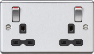 ML Accessories - Knightsbridge 13A 2G DP Switched Socket Metal Outboard Rockers with Red Flash (CL9001BC)
