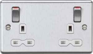 ML Accessories - Knightsbridge 13A 2G DP Switched Socket Metal Outboard Rockers with Red Flash (CL9001BCW)