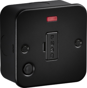 Knightsbridge Metalclad 13A Unswitched Fused Spur /w Neon & Flex Outlet Sand Black