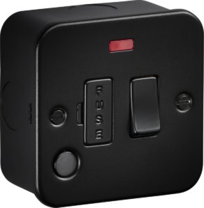 Knightsbridge Metalclad 13A Switched Fused Spur /w Neon & Flex Outlet Sand Black