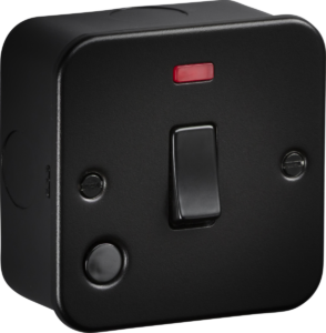 Knightsbridge Metalclad 20A 1G DP Switch /w Neon & Flex Outlet Sand Black