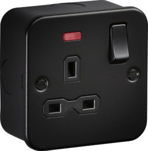 Knightsbridge Metalclad 13A 1G DP Switched Socket /w neons Sand Black